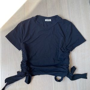 black t shirt with ruched sides & ties